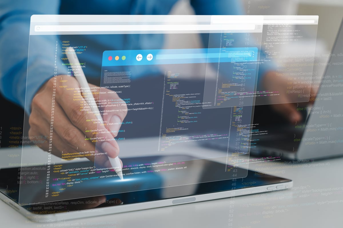 Build Box designer crafting a custom website on a tablet